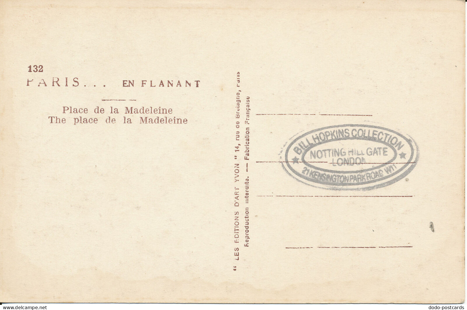 PC47278 Paris. The Place De La Madeleine. Yvon. No 132. B. Hopkins - Monde