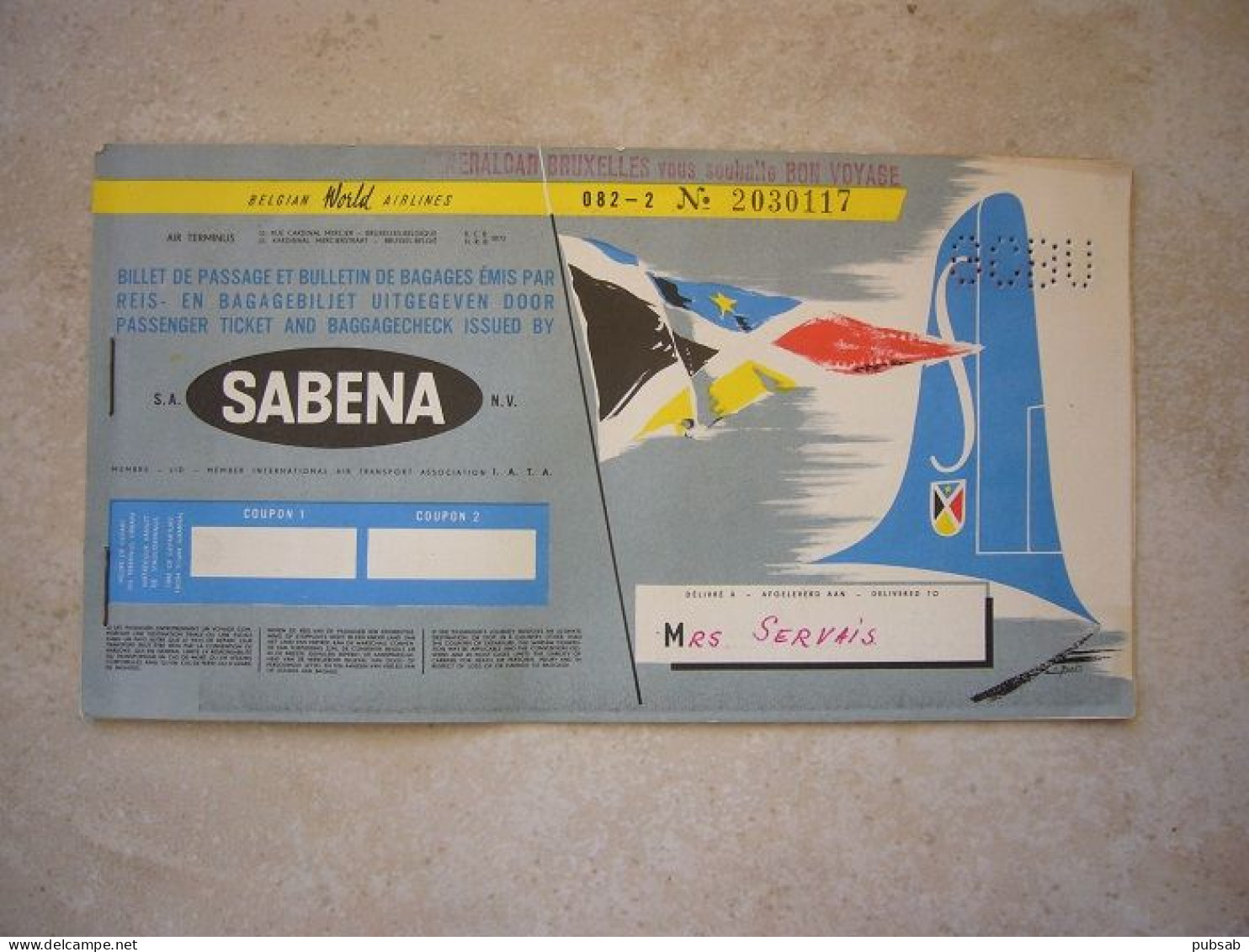 Avion / Airplane / SABENA / Ticket Barcelona - Palma - Barcelona / 27.06. 59. - Tickets