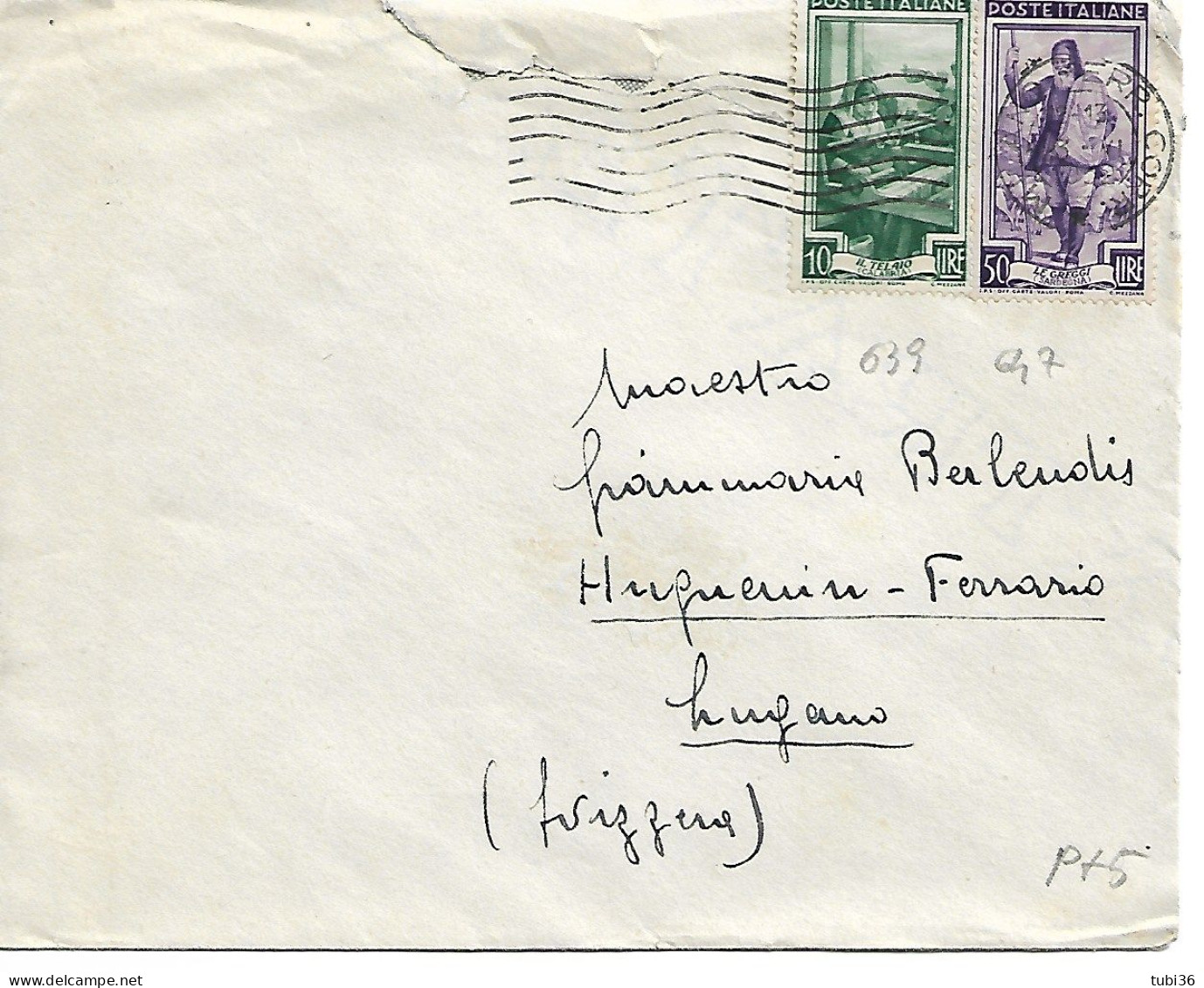 ITALIA LAVORO £. 10+50 (s639+s647),in Tariffa ESTERO SVIZZERA,,1952,TIMBRO POSTE MILANO - LUGANO - 1946-60: Poststempel