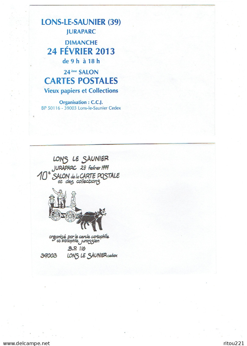 Enveloppe Lot 2  Illustration LONS LE SAUNIER Salon Cartes Postales Attelage Chiens 2013 /1999 Publicité Crédit Mutuel - Werbung