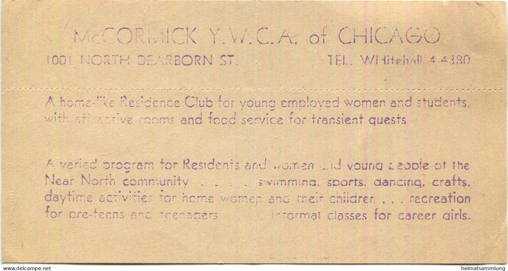 USA - McCormick YWCA Chicago - Sportstudio Eintrittskarte 1963 - Eintrittskarten