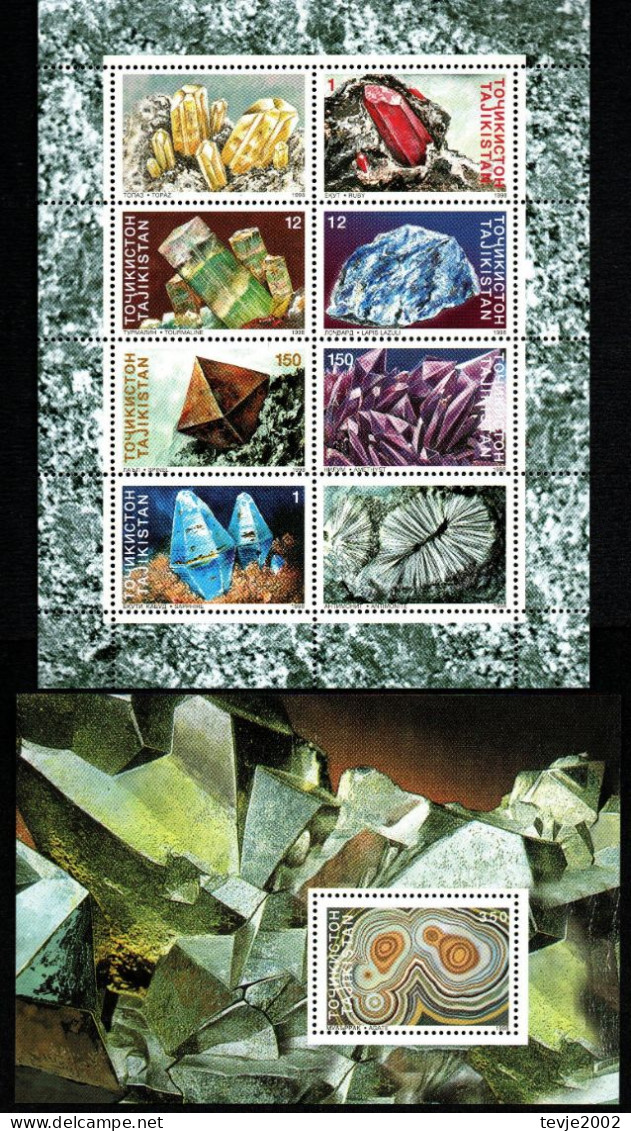 Tadschikistan 1994 - Mi.Nr. 142 - 147 Kleinbogen + Block 14 - Postfrisch MNH - Mineralien Minerals - Minerali