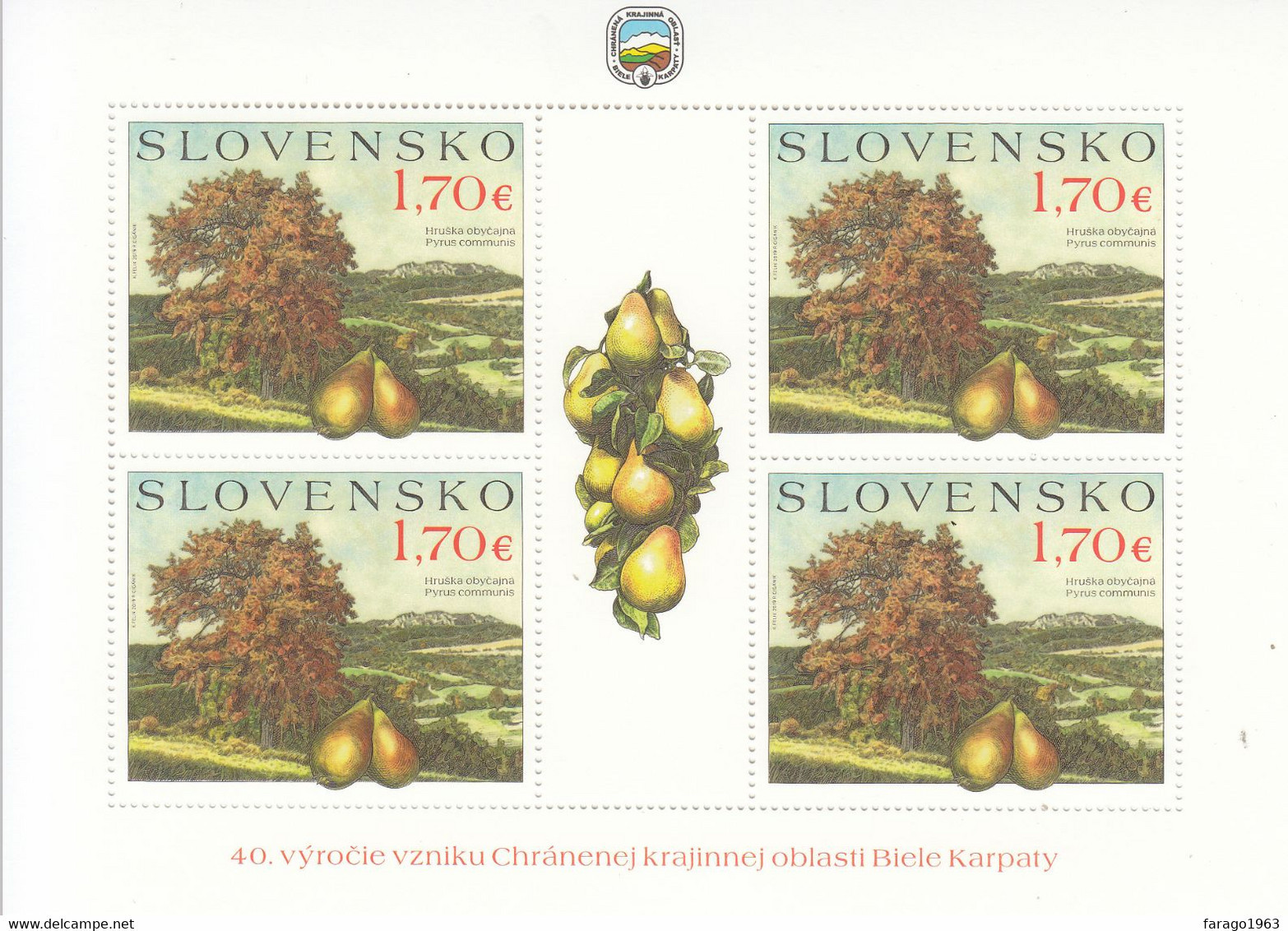 2019 Slovakia Pears Trees **BANG BOTTOM LEFT Stamps Fine**miniature Sheet Of 4 MNH @ BELOW FACE VALUE - Blokken & Velletjes