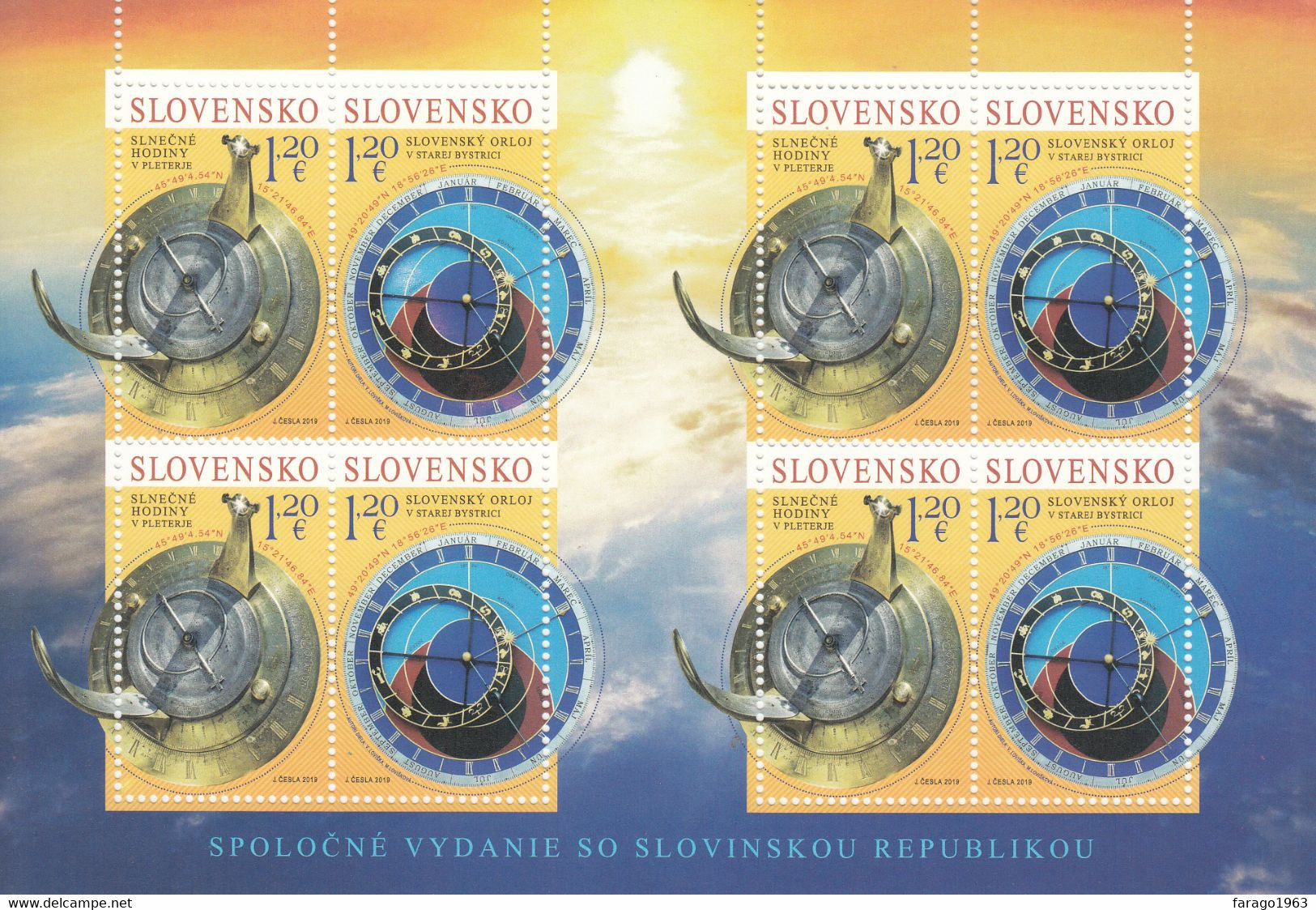 2019 Slovakia Astronomical Clock Time JOINT ISSUE Slovenia Miniature Sheet Of 4 MNH @ BELOW FACE VALUE - Blocs-feuillets