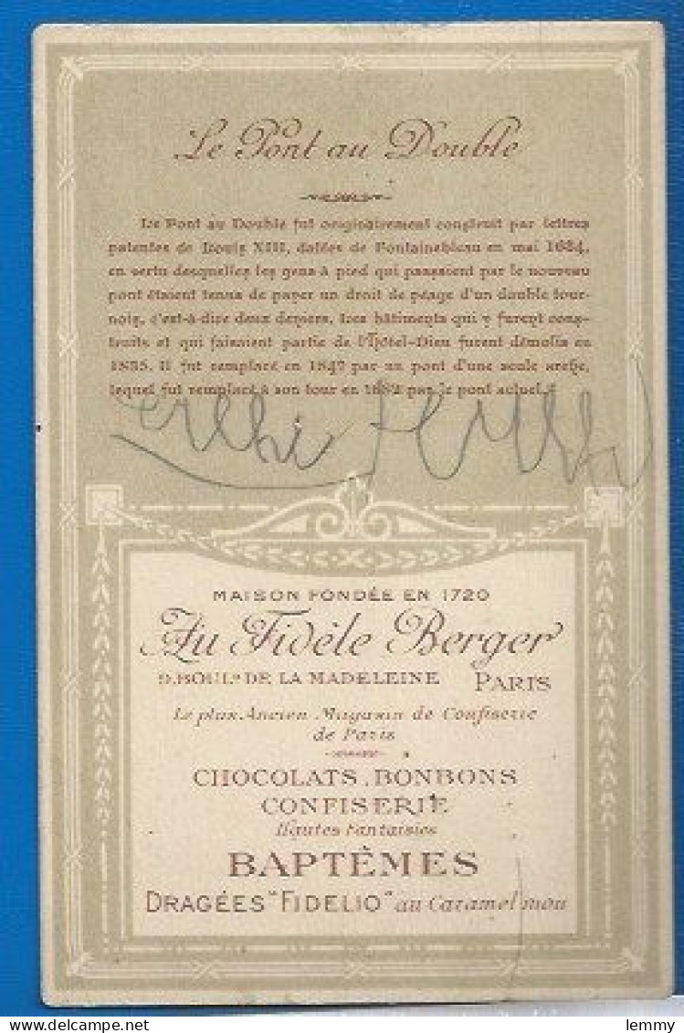 CHROMO - PUBLICITÉ FIDÈLE BERGER Chocolats, Dragées...- Série PONTS DE PARIS - PONT AU DOUBLE En 1640 - Format CPA - Autres & Non Classés