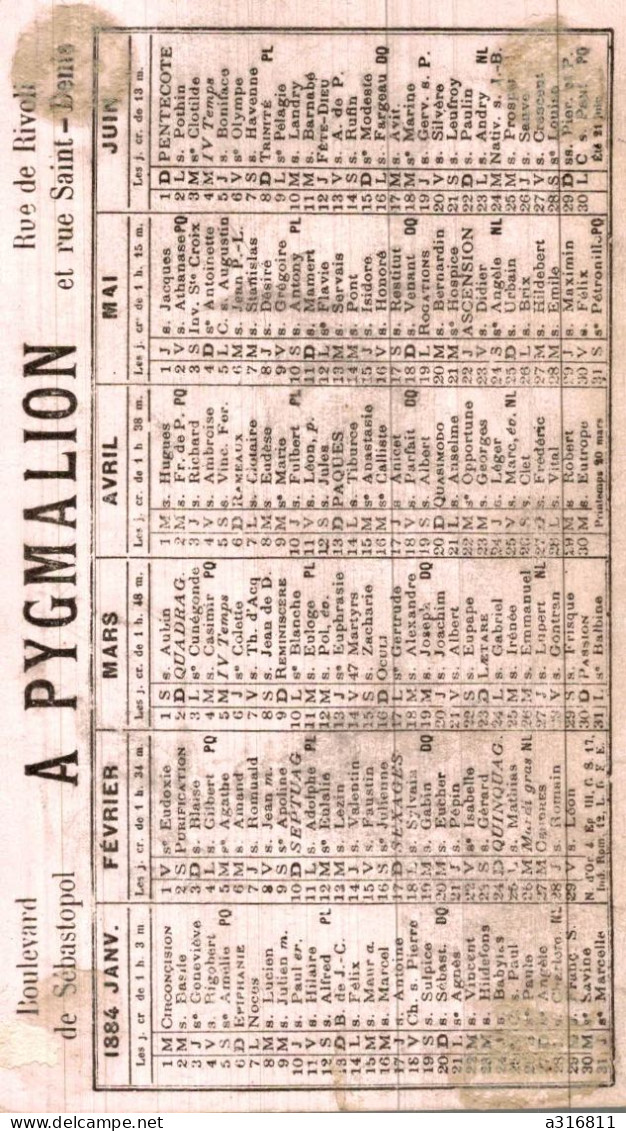 Chromo A Pygmalion Calendrier 1884 - Autres & Non Classés