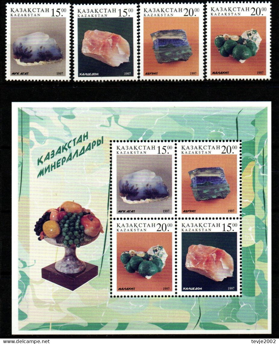 Kasachstan 1997 - Mi.Nr. 188 - 191 + Block 9 - Postfrisch MNH - Mineralien Minerals - Mineralien