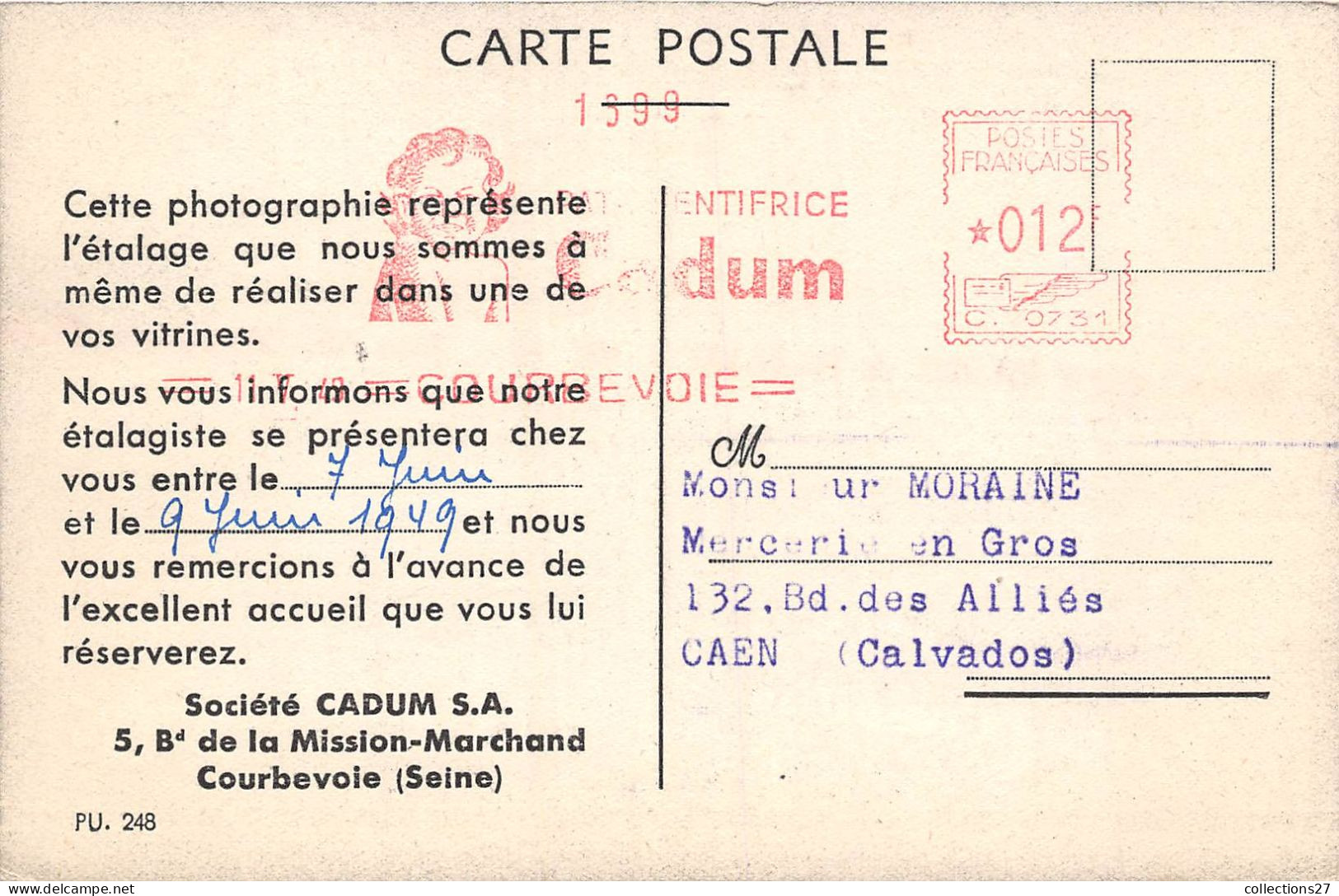 CADUM- CARTE PUB PATE DENTIFRICE CADUM - Reclame