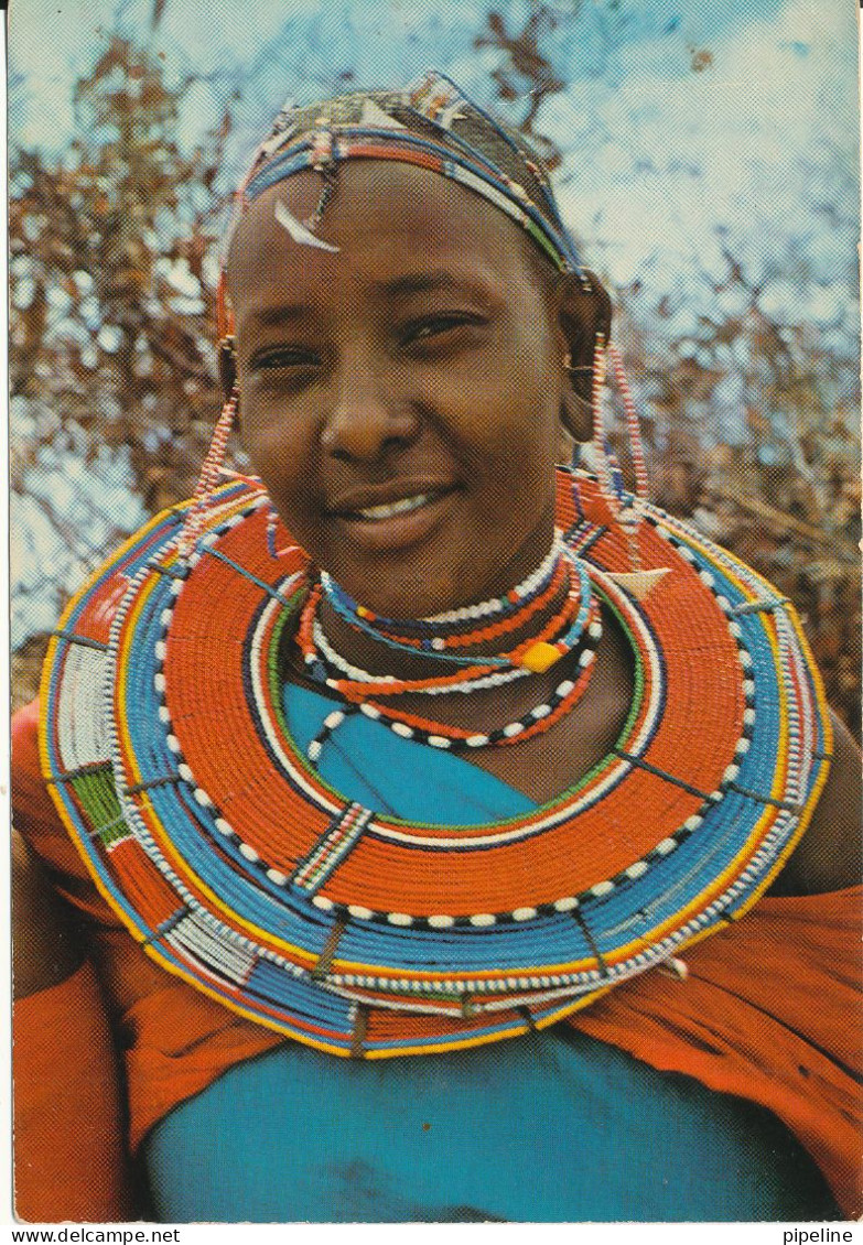 Kenya Postcard Sent To Denmark 1-3-1980 Masai Woman - Kenia
