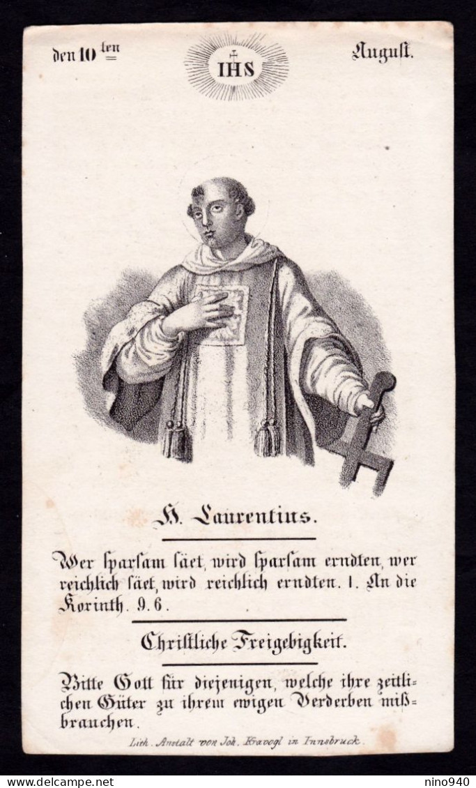 Santino/incisione/engraving: S. LORENZO  - E - Litografia, Innsbruck - Mm: 67 X 150 - Religion &  Esoterik