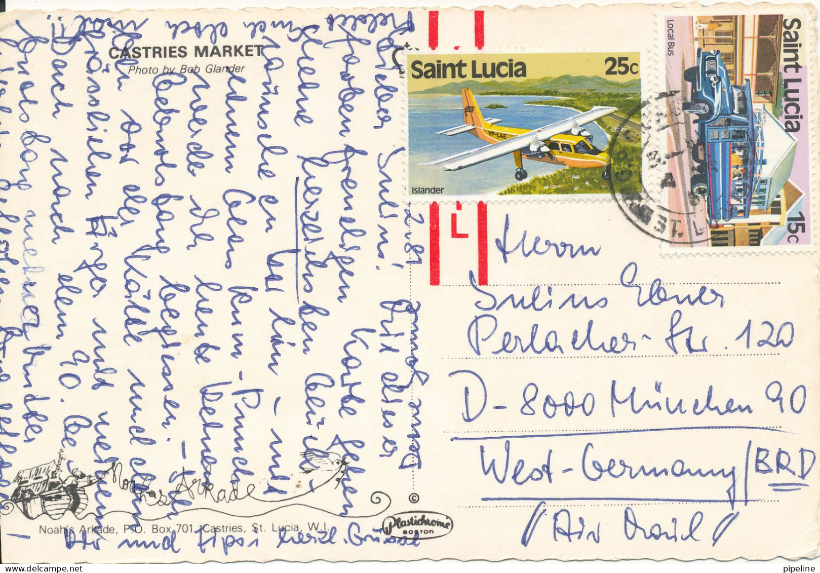 Saint Lucia Postcard Sent To Germany 1981 Castries Market - Sainte-Lucie