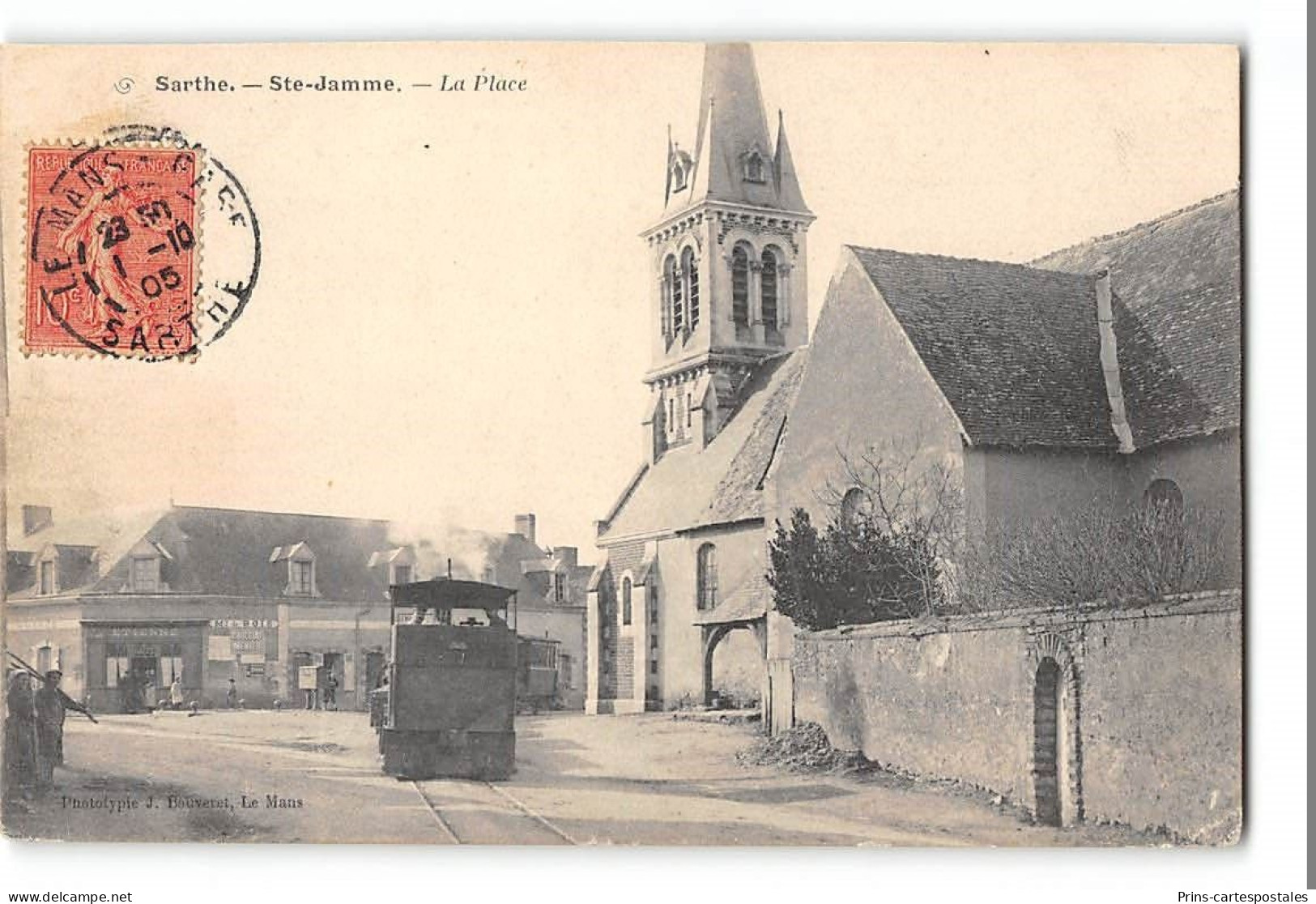 CPA 72 Ste Jamme La Place Et Le Train Tramway - Autres & Non Classés