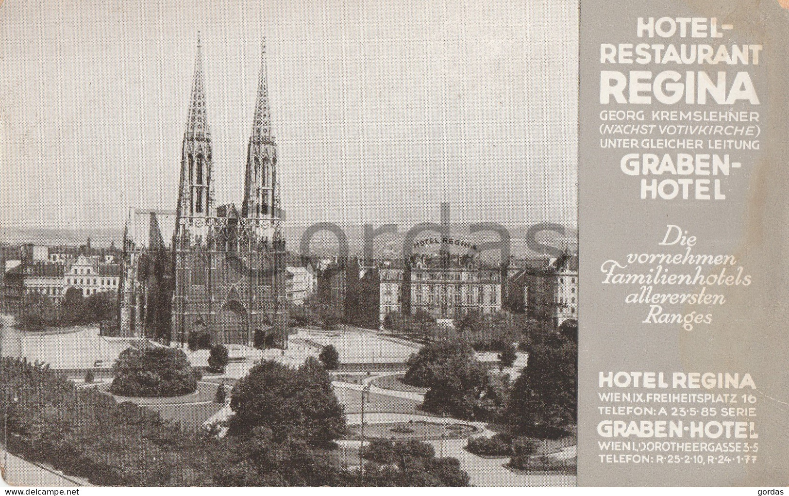 Austria - Wien - Vienna - Votivkirche - Hotel Restaurant - Regina - Werbung - Otros & Sin Clasificación