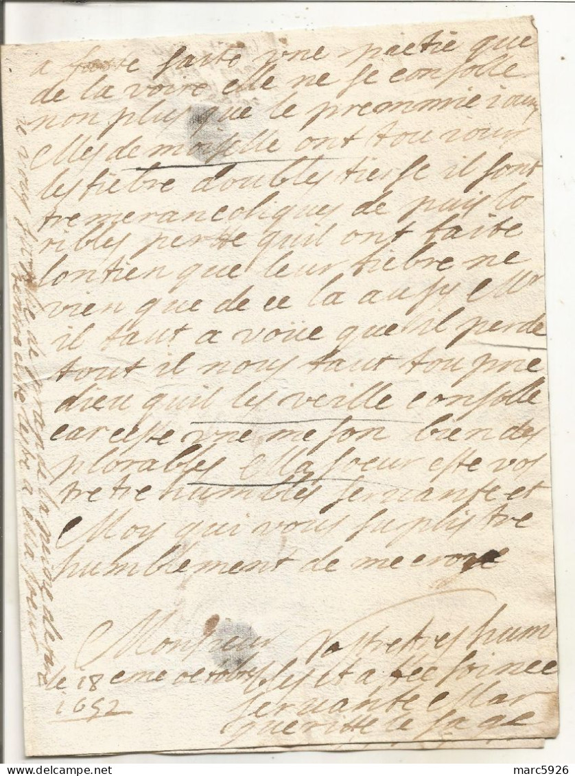 N°1723 ANCIENNE LETTRE A DUBATTUT DE ( A Dechiffrer) AVEC CACHET DE CIRE ET RUBAN DATE 1652 - Historische Dokumente