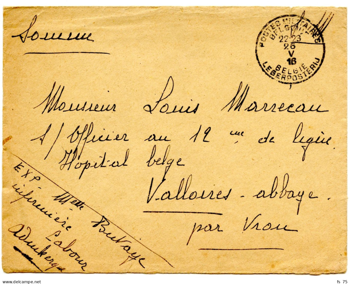 BELGIQUE - SIMPLE CERCLE BILINGUE POSTES MILITAIRES BELGIQUE SUR LETTRE AVEC TEXTE D'ADUNKERQUE, 1916 - Belgische Armee