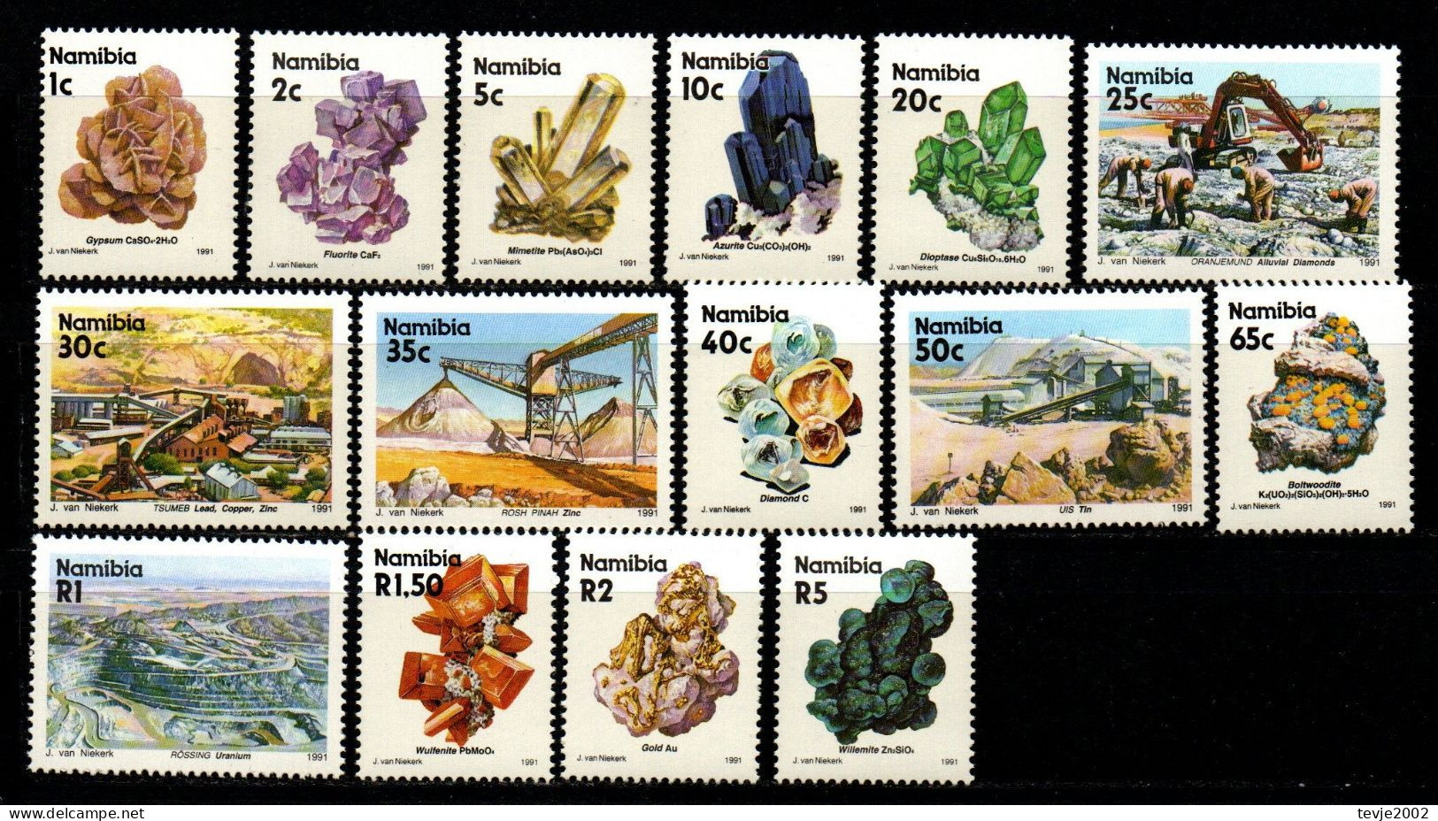 Namibia 1991 - Freimarken Mi.Nr. 683 - 697 - Postfrisch MNH - Mineralien Minerals - Namibia (1990- ...)