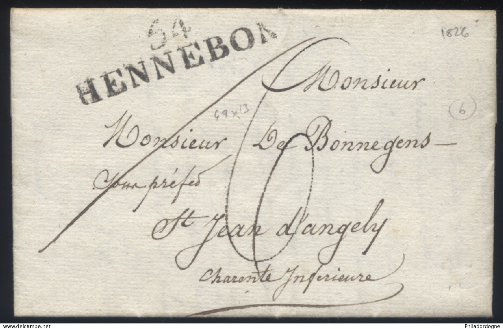 Morbihan - LaC Cursive 54 Hennebon (49x13) Pour Saint Jean D'Angely - 1826 - 1801-1848: Vorläufer XIX
