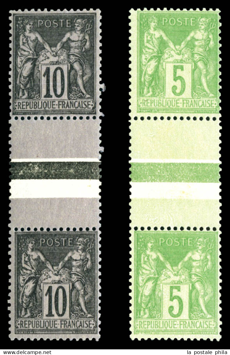 N°103b + 106a, 10c Noir Sur Lilas (T I Et II Se Tenant) Et 5c Vert-jaune (T II Et I Se Tenant), TTB  Qualité: **   - 1898-1900 Sage (Type III)