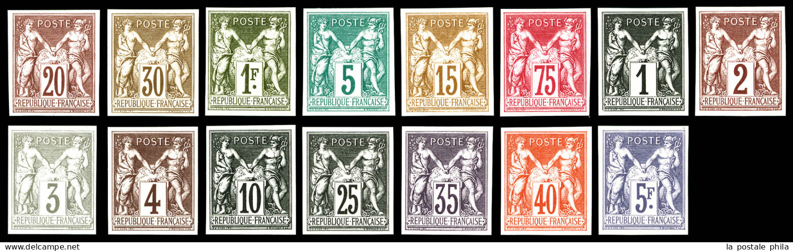 Régents: La Série Complète SANS Teinte De Fond (sauf N°73b, 90c, 92c, 96c), Les 15 Valeurs SUPERBE (signés Brun/certific - 1898-1900 Sage (Type III)