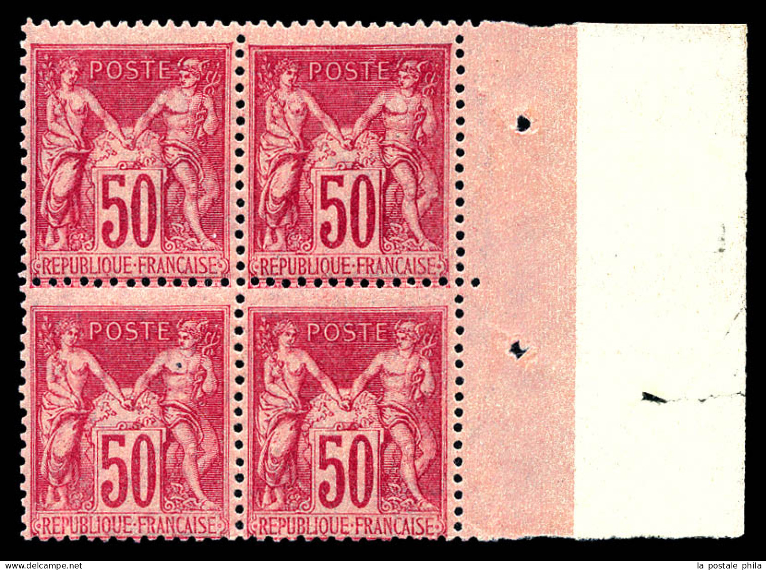 N°104, 50c Rose Type I, Bloc De Quatre Bdf Latéral, Très Frais. SUP (certificat)  Qualité: **   - 1898-1900 Sage (Type III)
