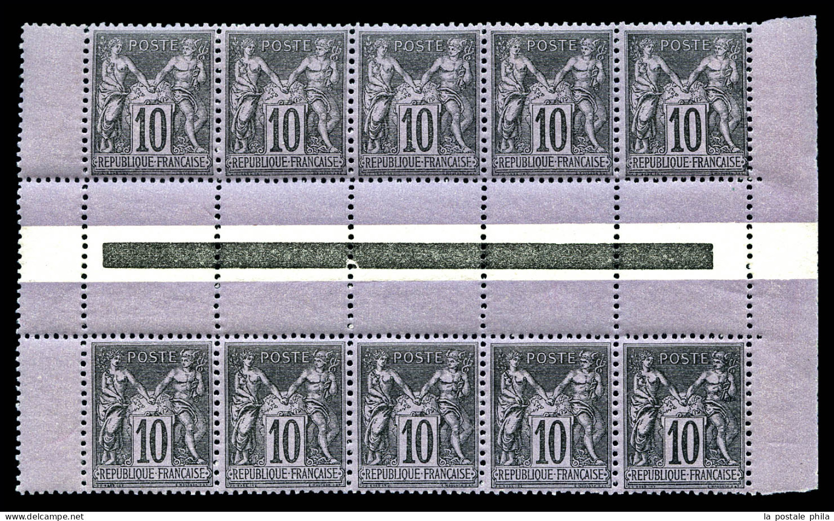 N°103b, 10c Noir Sur Lilas, Type I Tenant Au Type II En 5 Bandes Verticales Bdf, Fraîcheur Postale. SUP (certificat)  Qu - 1898-1900 Sage (Tipo III)