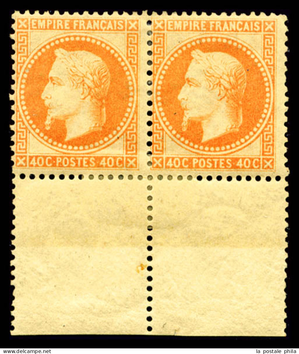 N°31, 40c Orange En Paire Bas De Feuille, SUP (certificat)  Qualité: *  Cote: 3900 Euros - 1863-1870 Napoleon III With Laurels