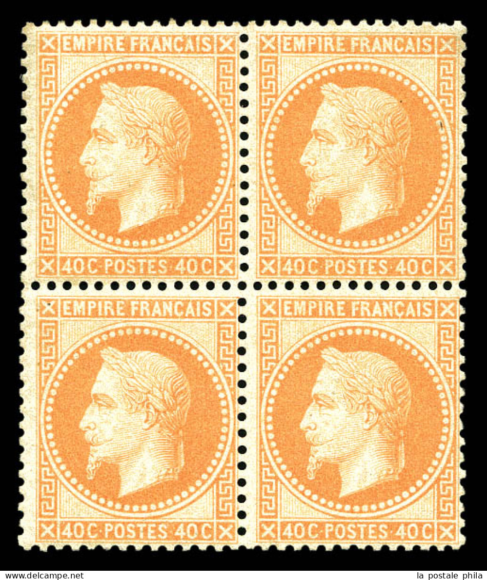 N°31, 40c Orange En Bloc De Quatre, Fraîcheur Postale, Très Bon Centrage. SUPERBE (signé Brun/certificat)  Qualité: **   - 1863-1870 Napoleon III With Laurels