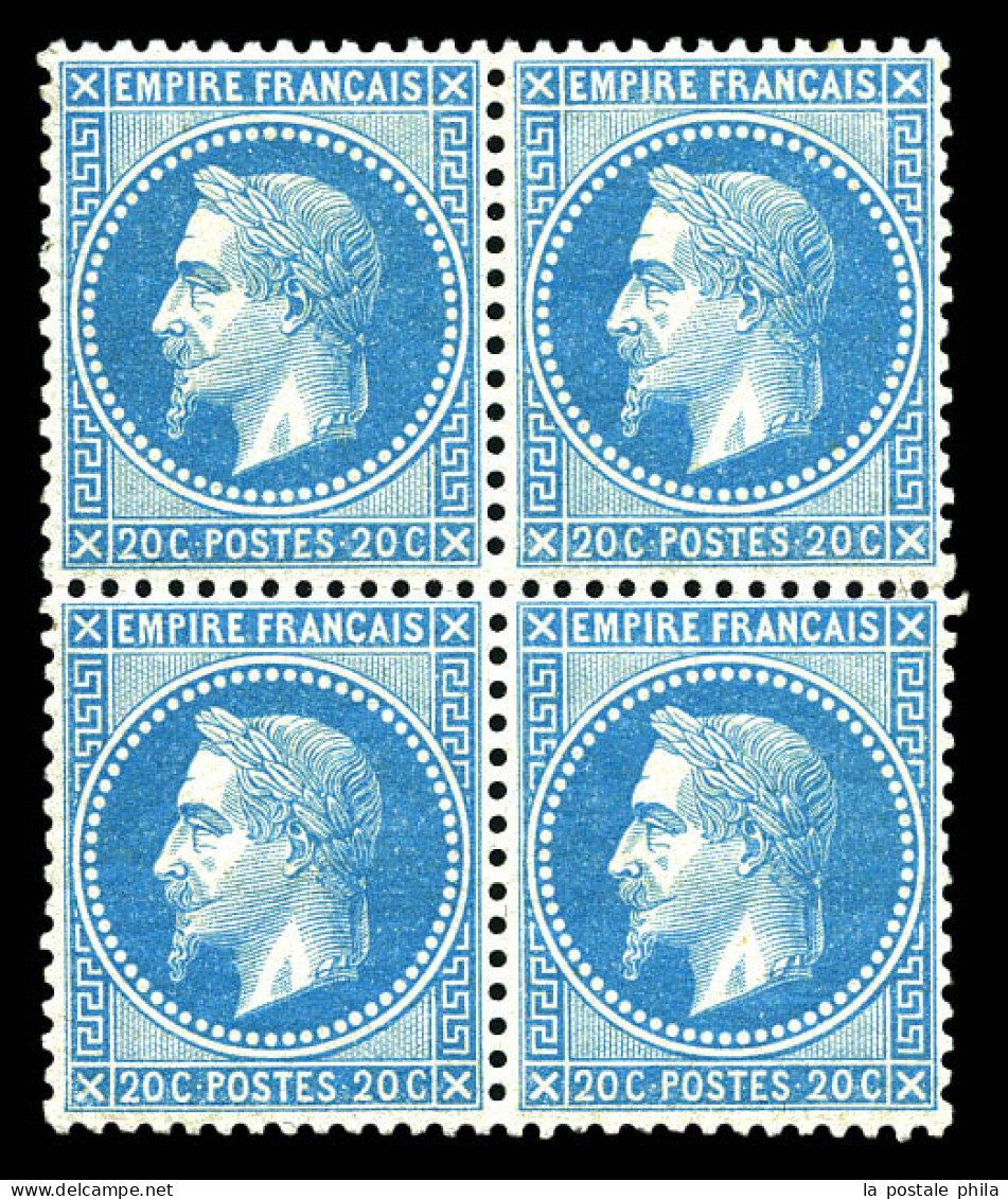 N°29A, 20c Bleu Type I En Bloc De Quatre, Bon Centrage, Fraîcheur Postale. SUPERBE. R. (signé Calves/certificats)  Quali - 1863-1870 Napoleon III With Laurels