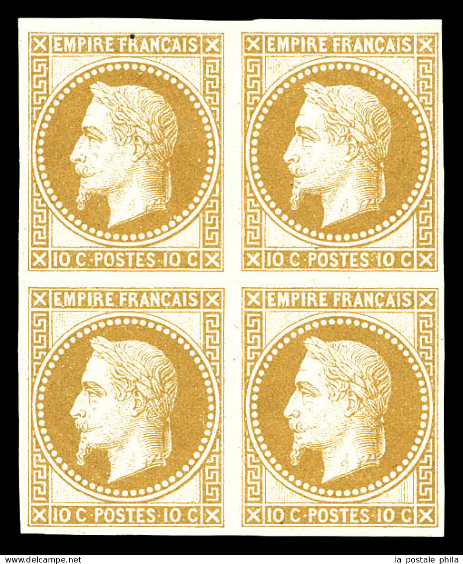 N°28Aa, 10c Bistre Impression De Rothschild En Bloc De Quatre (2ex*), Fraîcheur Postale. SUP. (certificat)  Qualité: **  - 1863-1870 Napoléon III Lauré