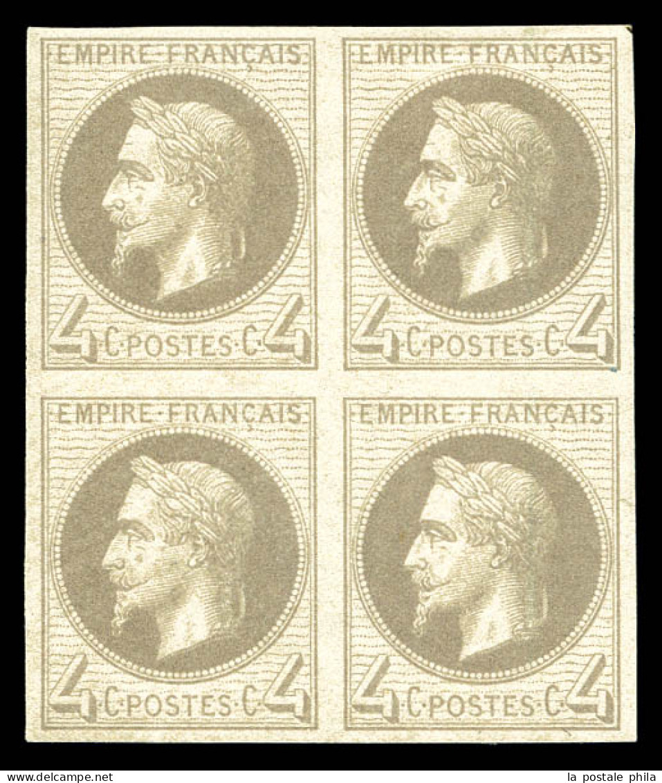 N°27Aa, 4c Gris-lilas Type I, Non Dentelé En Bloc De Quatre (1ex*), Fraîcheur Postale. SUP. R. (certificat)  Qualité: ** - 1863-1870 Napoleon III With Laurels