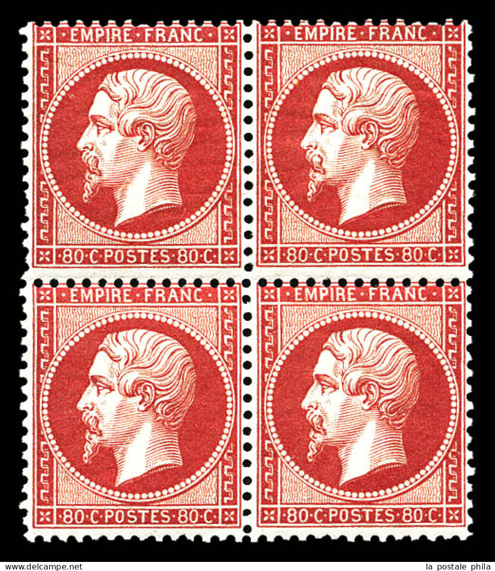 N°24, 80c Rose En Bloc De Quatre, Fraîcheur Postale. SUPERBE. R. (certificat)  Qualité: **   - 1862 Napoléon III