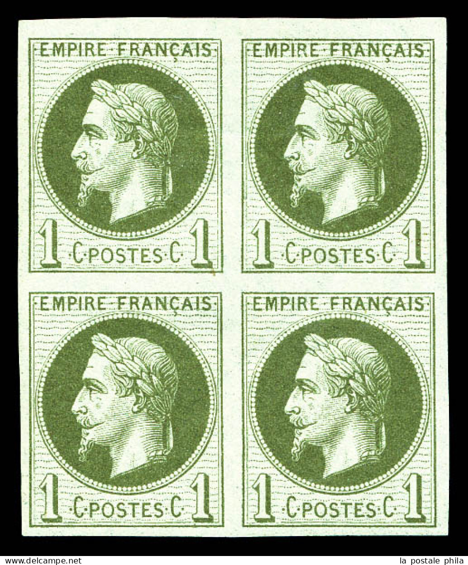 N°25c, Rothschild, 1c Olive Impression Fine Non Dentelé, Bloc De Quatre, Fraîcheur Postale. SUP. R.R. (signé Calves/cert - 1863-1870 Napoleon III With Laurels