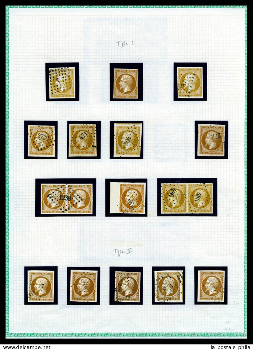 1853-1862, EMPIRE NON DENTELE. Collection. Nos 13A , 13B, 33 Exemplaires Des Nuances Dont Jaune-citron, Obl Diverses, Ex - 1853-1860 Napoléon III