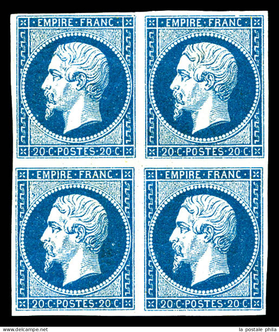 N°14A, 20c Bleu Type I En Bloc De Quatre, Fraîcheur Postale. SUP (signé/certificat)  Qualité: **   - 1853-1860 Napoléon III
