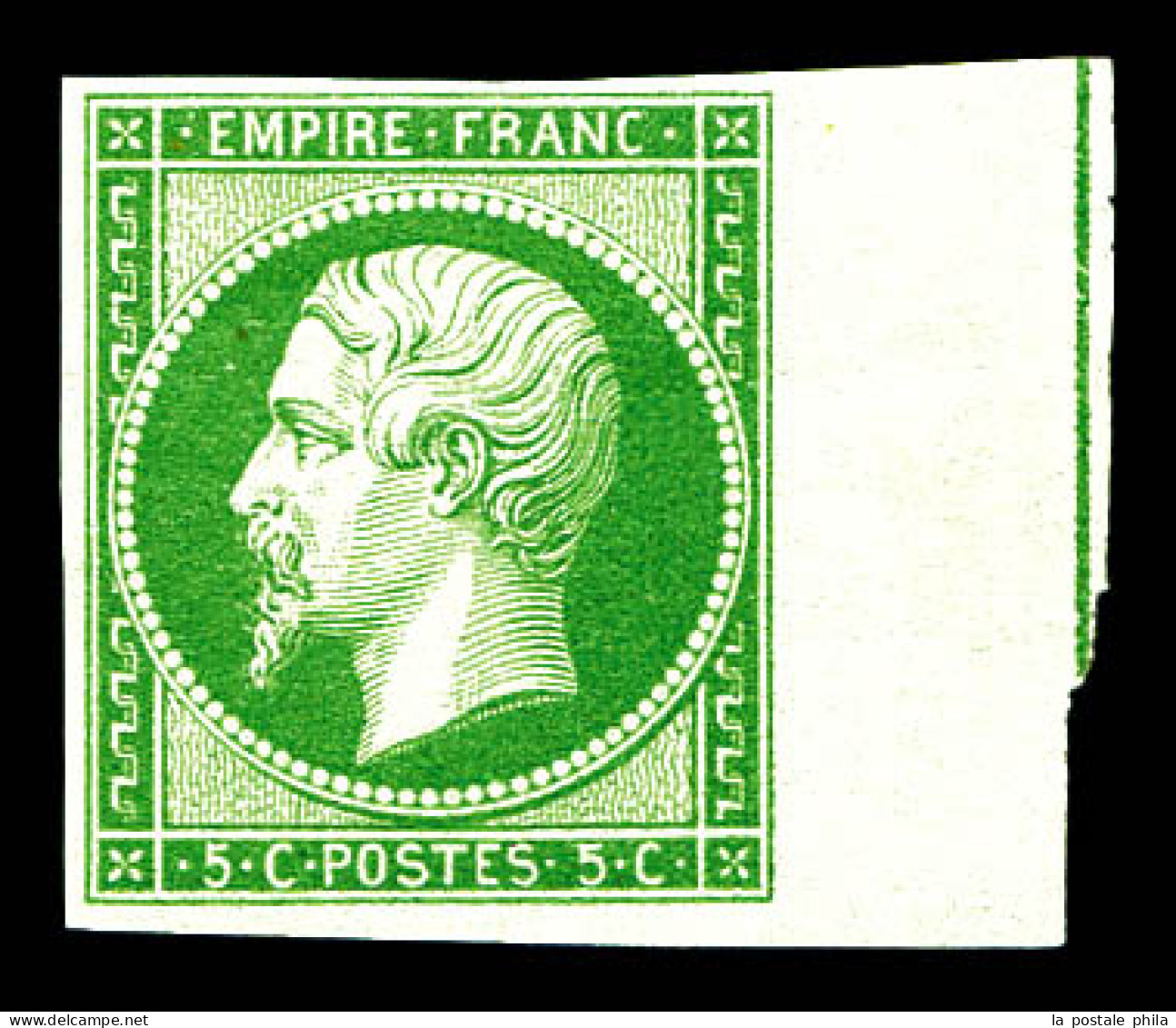 N°12d, 5c Vert, Bord De Feuille Avec Filet D'encadrement, Fraîcheur Postale. SUPERBE. R.R. (certificats)  Qualité: **   - 1853-1860 Napoléon III