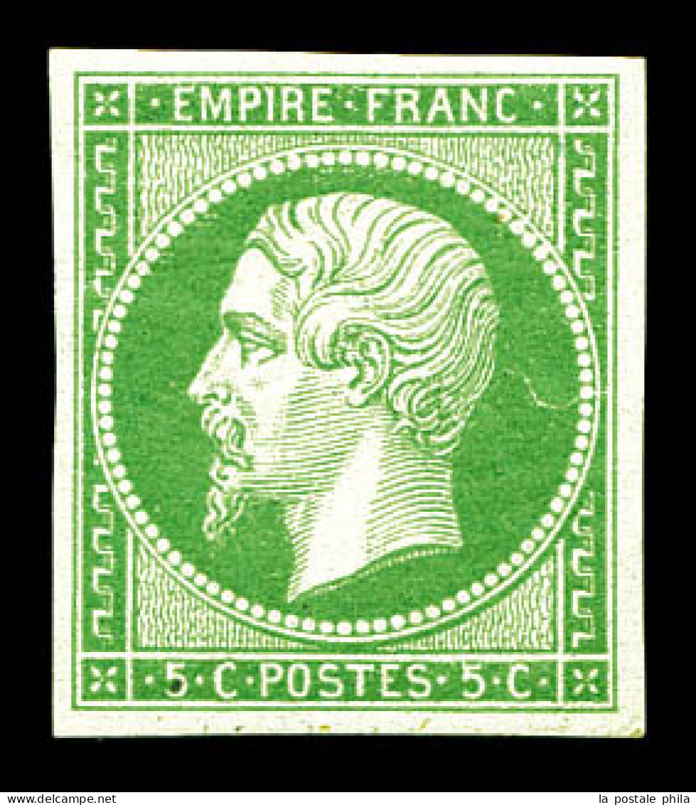 N°12, 5c Vert, Très Frais. SUP (signé Brun/certificat)  Qualité: *  Cote: 1500 Euros - 1853-1860 Napoléon III