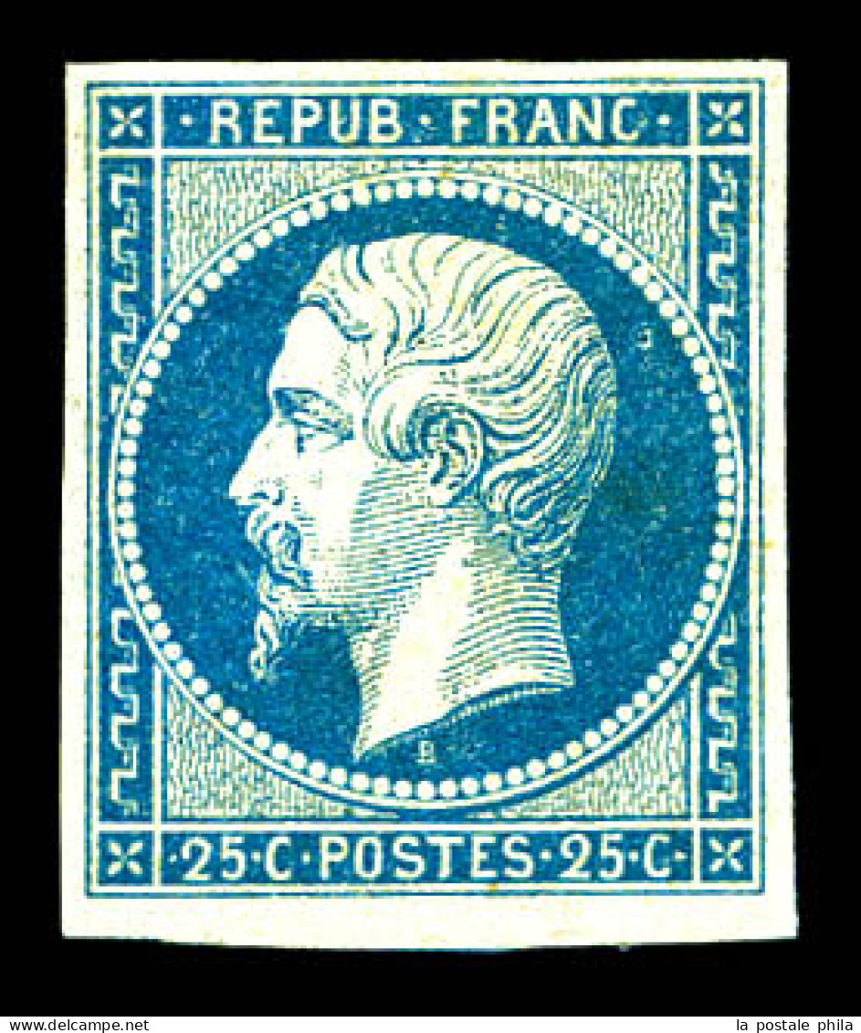 N°10d, 25c Bleu Sur Crème, Quatre Belles Marges, Fraîcheur Postale. SUPERBE. R.R. (certificat)  Qualité: **   - 1852 Louis-Napoléon