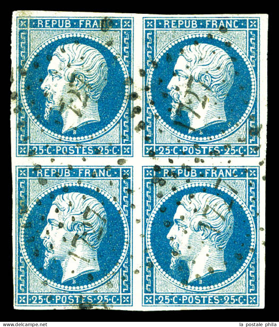 N°10, 25c Bleu En Bloc De Quatre Obl Pc '1727', SUPERBE. R.R. (signé Calves/certificat)  Qualité: Oblitéré  Cote: 3000 E - 1852 Luigi-Napoleone