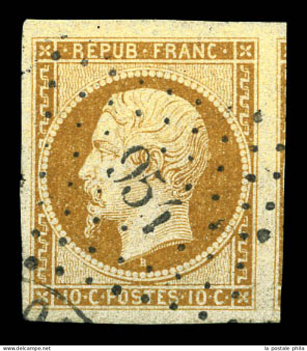 N°9, 10c Bistre-jaune Obl Pc '954', Marges Exceptionnelles Dont Voisin. SUP. R. (signé Scheller/Calves/Certificat)  Qual - 1852 Louis-Napoléon