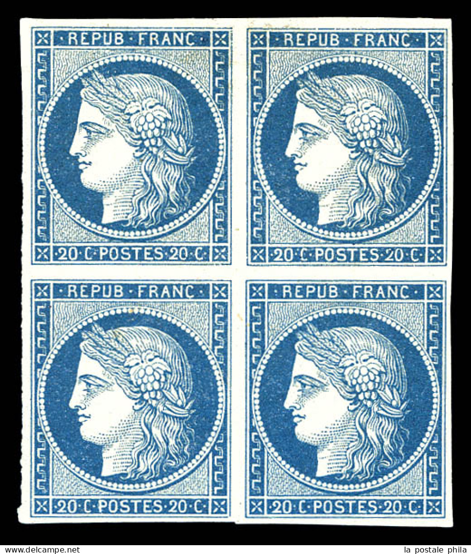 N°8, Non émis, 20c Bleu Sur Jaunâtre En Bloc De Quatre, Toujours Sans Gomme. SUPERBE. R.R.R (certificats)  Qualité: (*)  - 1849-1850 Cérès