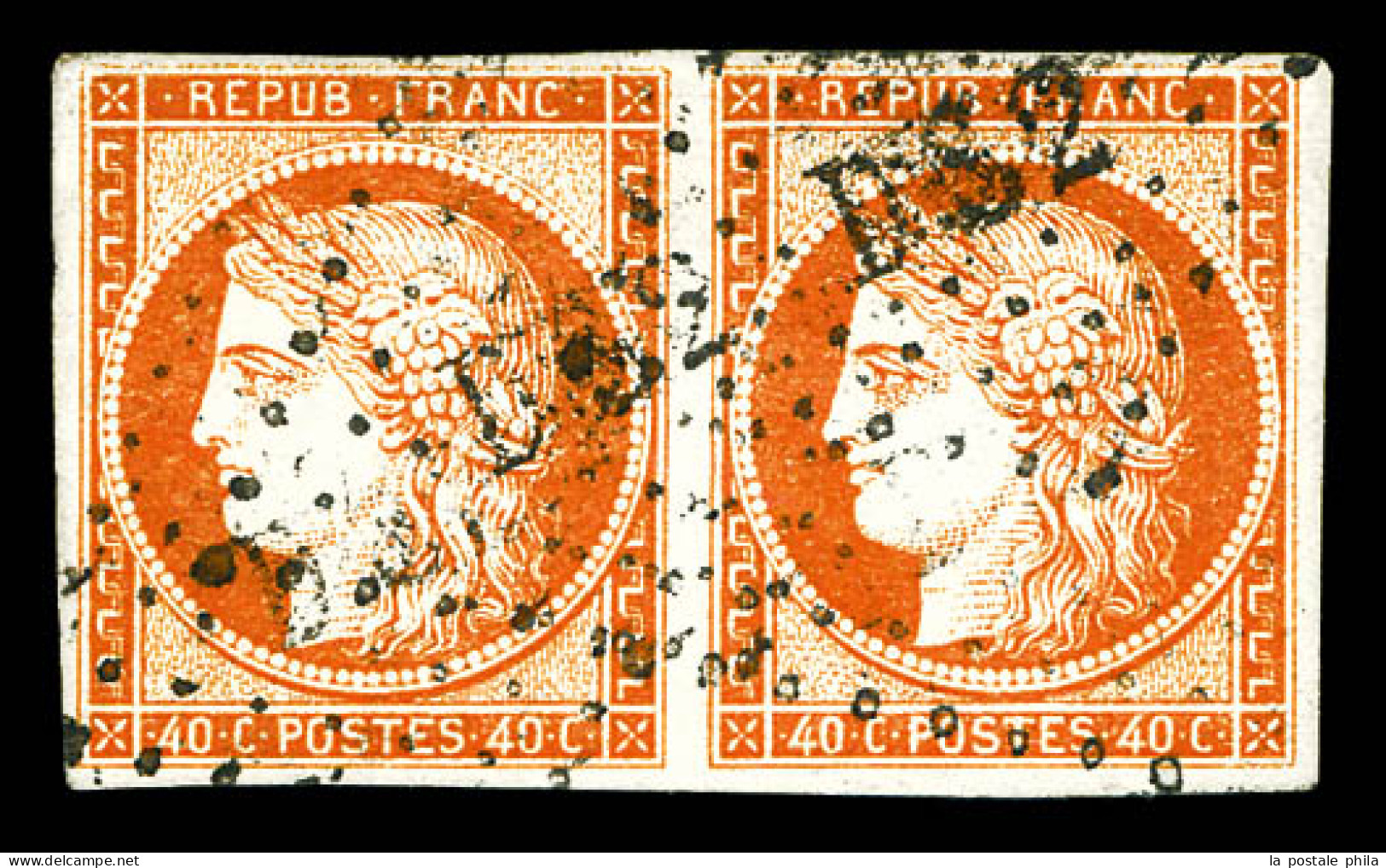 N°5, 40c Orange En Paire Obl DS2. TB (certificat)  Qualité: Oblitéré  Cote: 1200 Euros - 1849-1850 Cérès