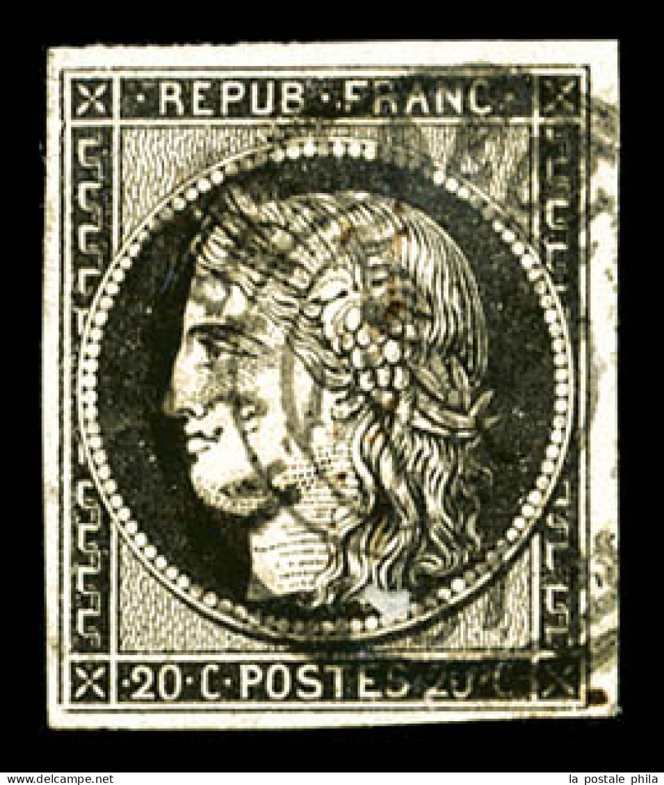 N°3, 20c Noir Obl Càd Type 15 Du 5 Janvier 1849, TTB (signé Brun)  Qualité: Oblitéré  Cote: 500 Euros - 1849-1850 Cérès
