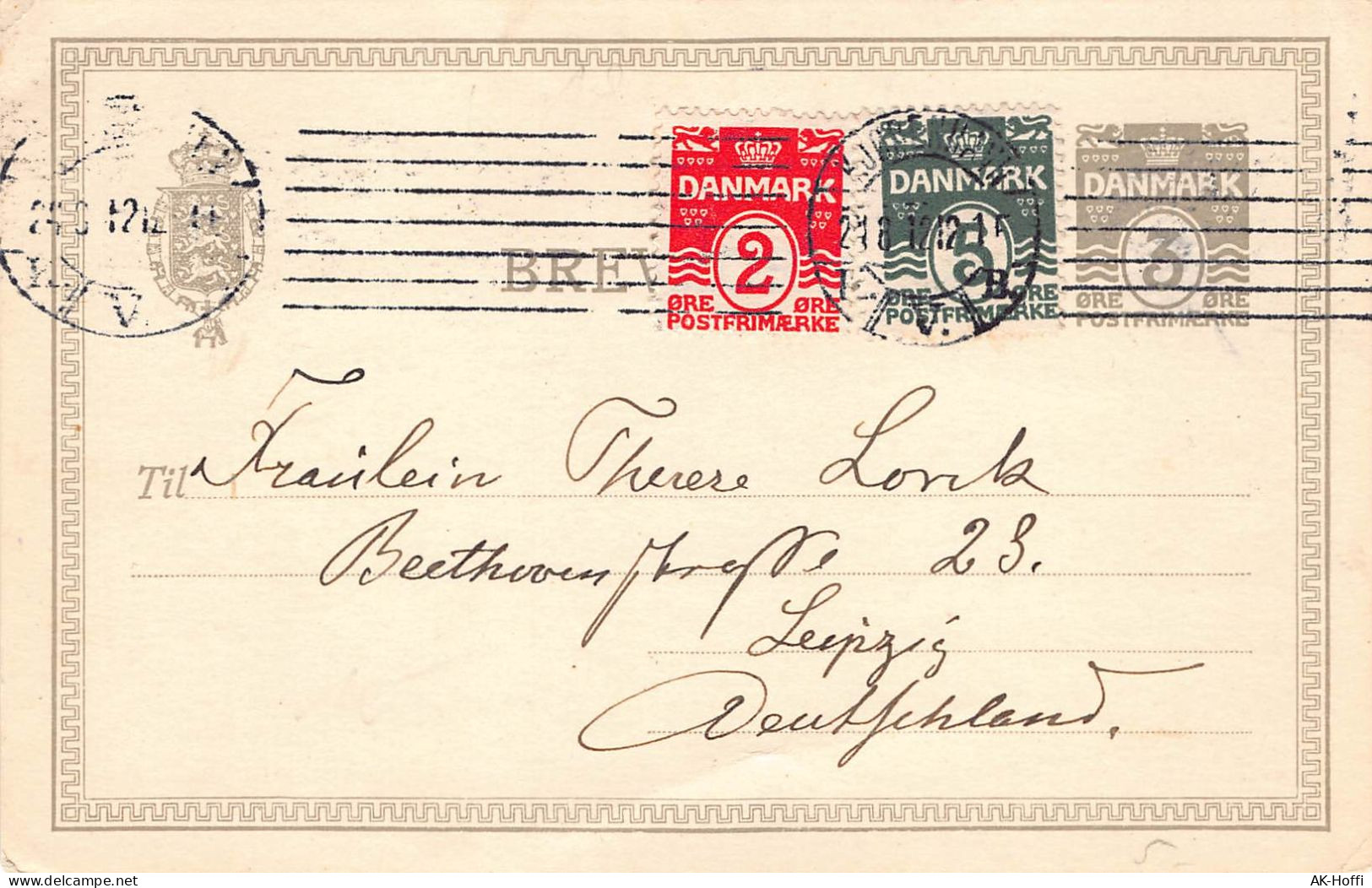 Danmark Ganzsache Gelaufen 1912 Nach Leipzig - Postal Stationery