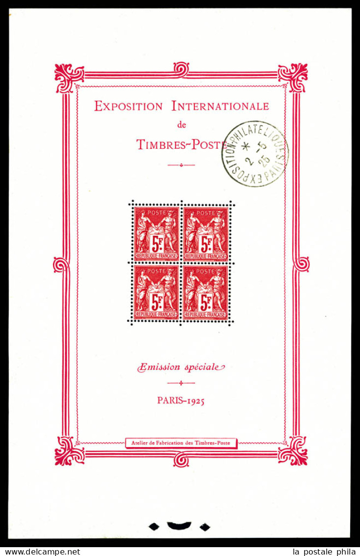 N°1b, Exposition Philatélique De Paris 1925, Avec Cachet De L'exposition Hors Timbres, FRAICHEUR POSTALE, SUPERBE (certi - Mint/Hinged