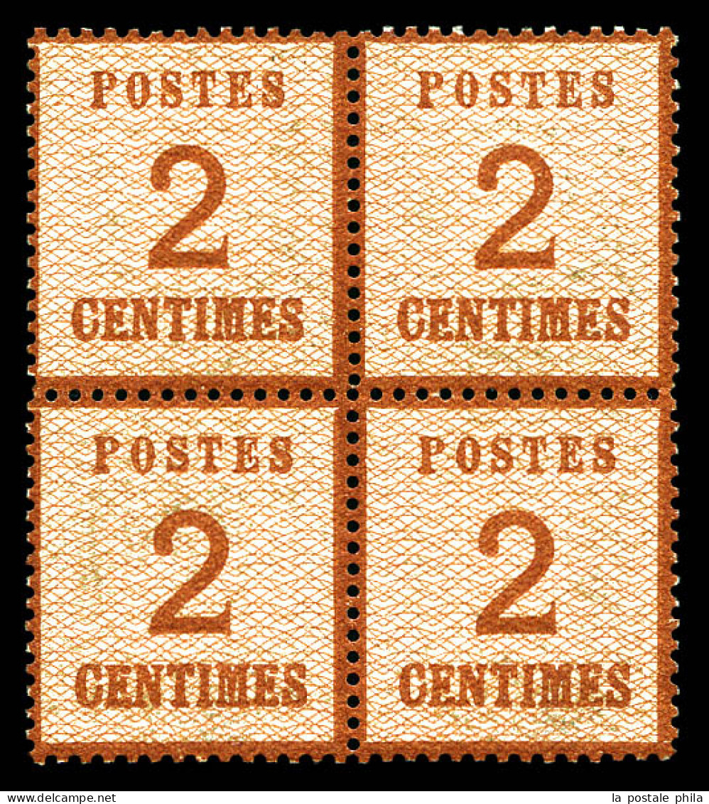 N°2b, 2c Brun-rouge, Burelage Renversé En Bloc De Quatre, Très Bon Centrage, Fraîcheur Postale. SUP (signé Calves/certif - Unused Stamps