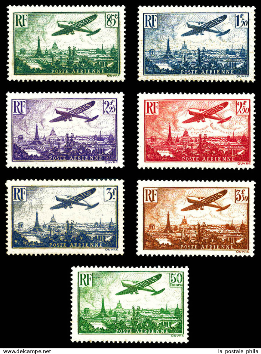 N°8/14, Série Avion Survolant Paris, Les 7 Valeurs TB (certificat)  Qualité: *  Cote: 1300 Euros - 1927-1959 Nuevos