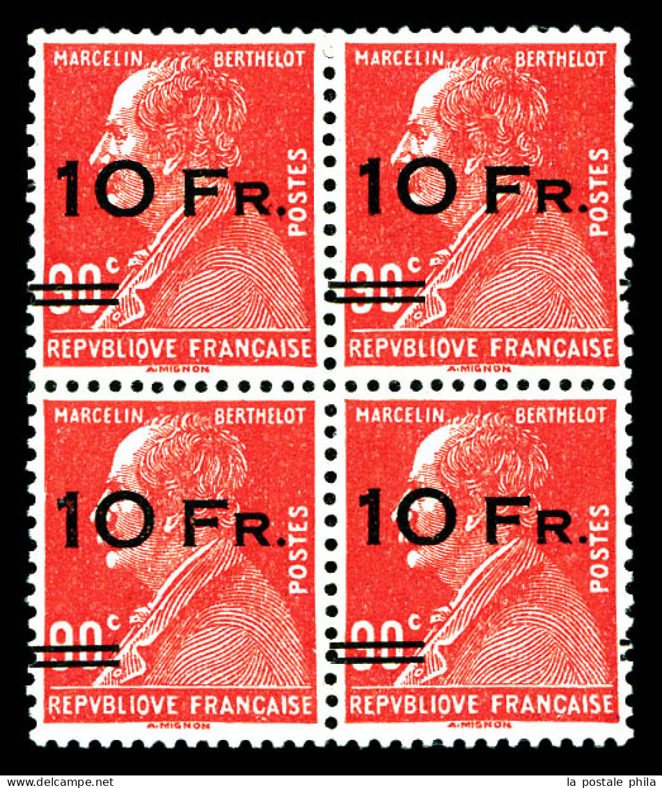 N°3d, Berthelot, 10F Sur 90c Rouge, 2 Paires Surcharges Espacées Tenant à Normales En Bloc De Quatre, Centrage Parfait,  - 1927-1959 Nuevos