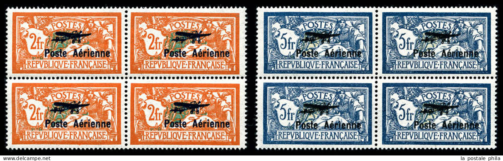 N°1/2, Paire Merson Surchargés En Bloc De Quatre, TRES BON CENTRAGE, FRAÎCHEUR POSTALE, SUPERBE Et R.R.R. (certificat)   - 1927-1959 Neufs