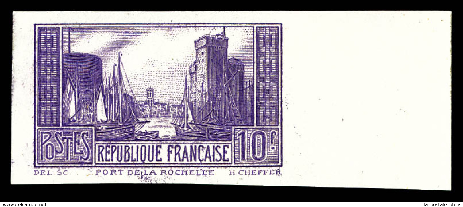 N°261, Port De La Rochelle, 10F Violet Non Dentelé, Bord De Feuille Latéral. SUP. R. (certificat)  Qualité: (*)   - Neufs