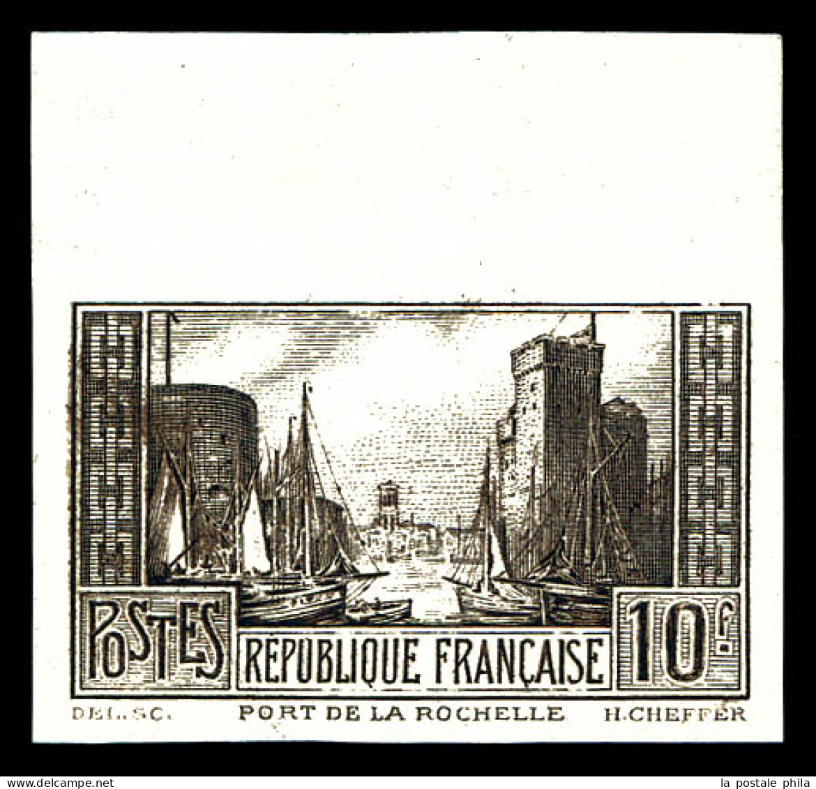 N°261Ba, Port De La Rochelle, 10F Brun-Noir Non Dentelé Haut De Feuille, SUPERBE. R.R. (signé Brun/Champion/certificat)  - Neufs